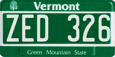 VT license plate ZED326