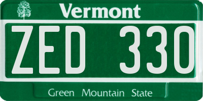 VT license plate ZED330