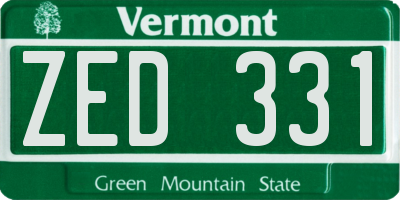 VT license plate ZED331