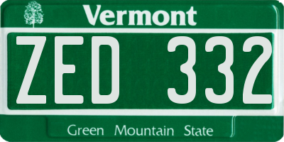 VT license plate ZED332