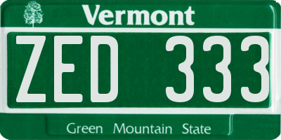 VT license plate ZED333