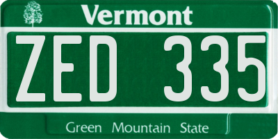 VT license plate ZED335