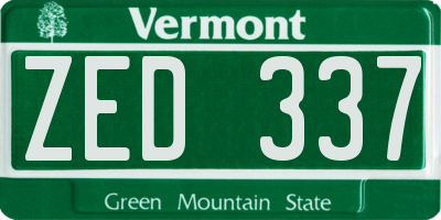 VT license plate ZED337