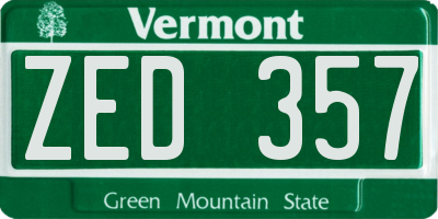 VT license plate ZED357