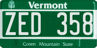 VT license plate ZED358