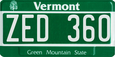 VT license plate ZED360