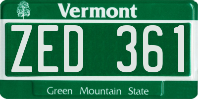 VT license plate ZED361