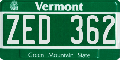 VT license plate ZED362