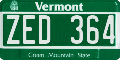 VT license plate ZED364