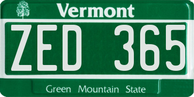 VT license plate ZED365