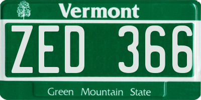 VT license plate ZED366