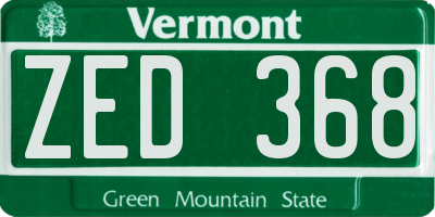 VT license plate ZED368