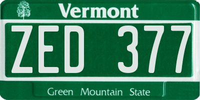 VT license plate ZED377