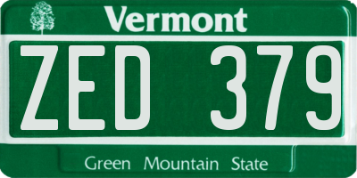 VT license plate ZED379