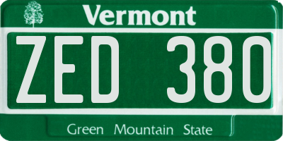 VT license plate ZED380