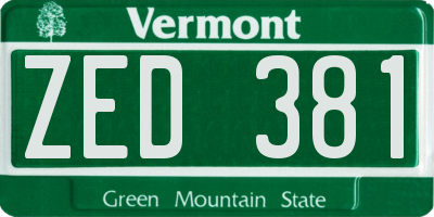 VT license plate ZED381