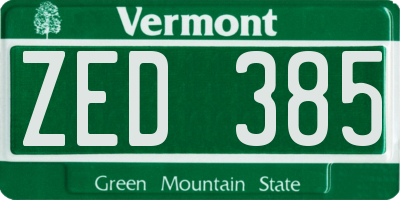 VT license plate ZED385