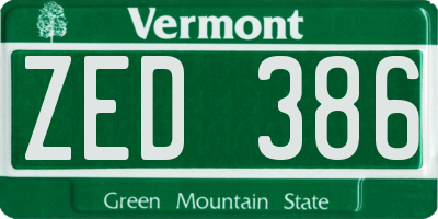 VT license plate ZED386