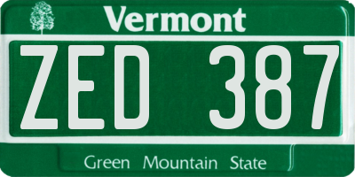 VT license plate ZED387
