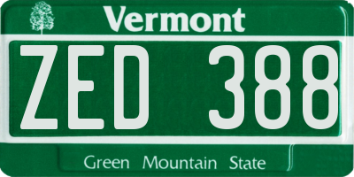 VT license plate ZED388