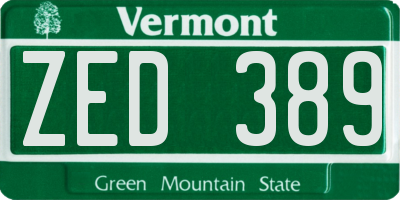 VT license plate ZED389