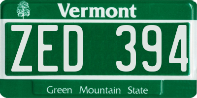 VT license plate ZED394