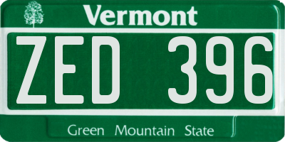 VT license plate ZED396