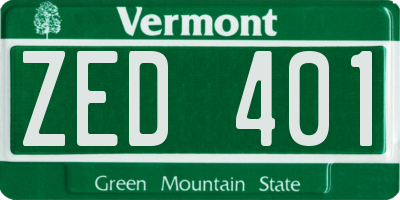 VT license plate ZED401