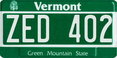 VT license plate ZED402
