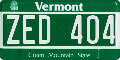 VT license plate ZED404