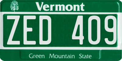 VT license plate ZED409