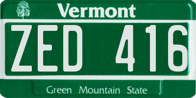 VT license plate ZED416