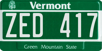 VT license plate ZED417