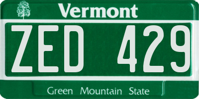 VT license plate ZED429