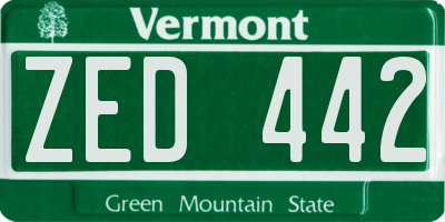 VT license plate ZED442