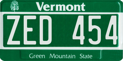 VT license plate ZED454