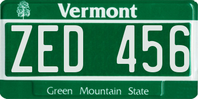 VT license plate ZED456