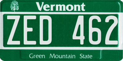 VT license plate ZED462