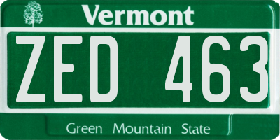 VT license plate ZED463