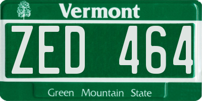 VT license plate ZED464