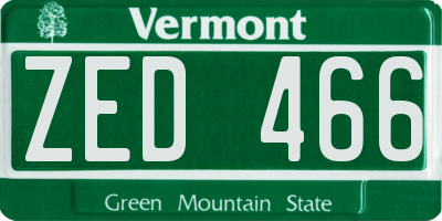 VT license plate ZED466