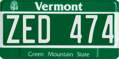 VT license plate ZED474
