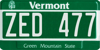 VT license plate ZED477