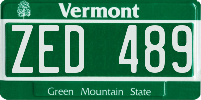 VT license plate ZED489
