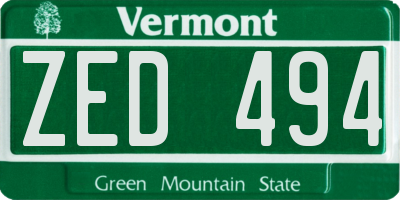 VT license plate ZED494