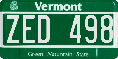 VT license plate ZED498