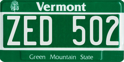 VT license plate ZED502