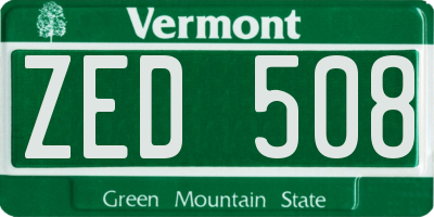 VT license plate ZED508