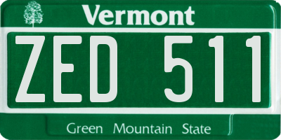 VT license plate ZED511