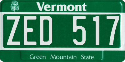 VT license plate ZED517